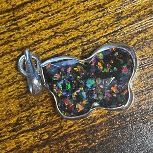 Butterfly Pendant of Black Fire Opal set in 925 Sterling Silver